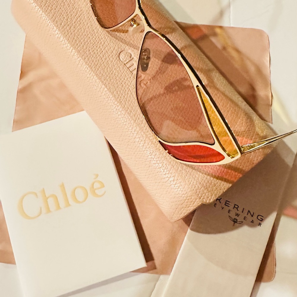 Chloé Sunglasses Gold Cat Eye Frame Dark Brown Lens CH0049S - Picture 3 of 12